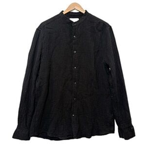 Reserved Black Cotton Gauze Long Sleeve Mandarin Collar Shirt Mens Size M